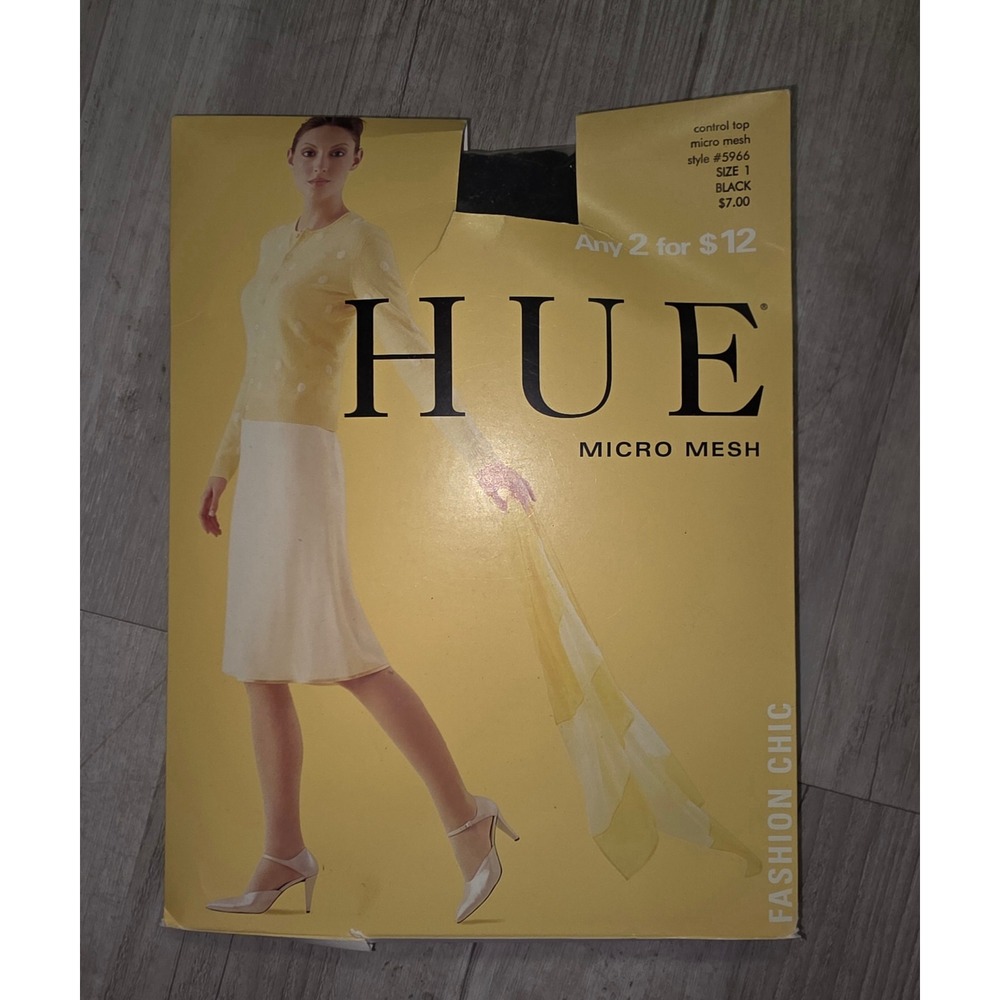 HUE Micro Meshβ Control Top Sheer Tights Black Size 1 Style 5966 Made in Italy